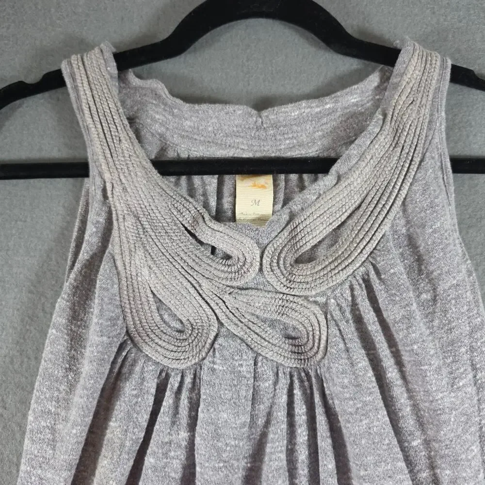 Free People Gray Embroidered Corded Trim Knit Tank Top Sleeveless Medium M